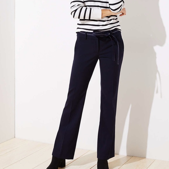 LOFT Pants - Loft navy blue trouser in Marisa fit with tie belt
